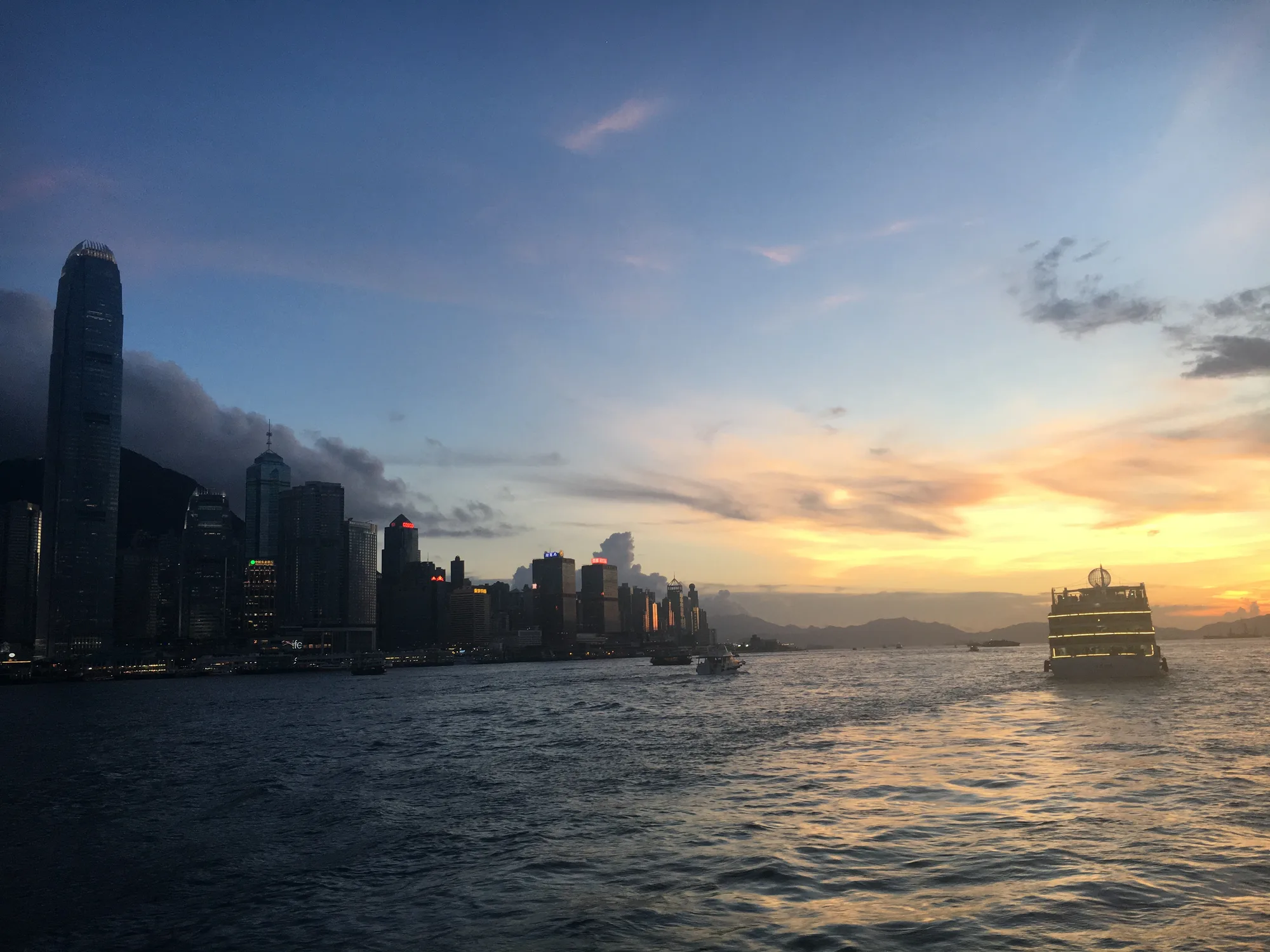 Sunset over Victoria Harbour.